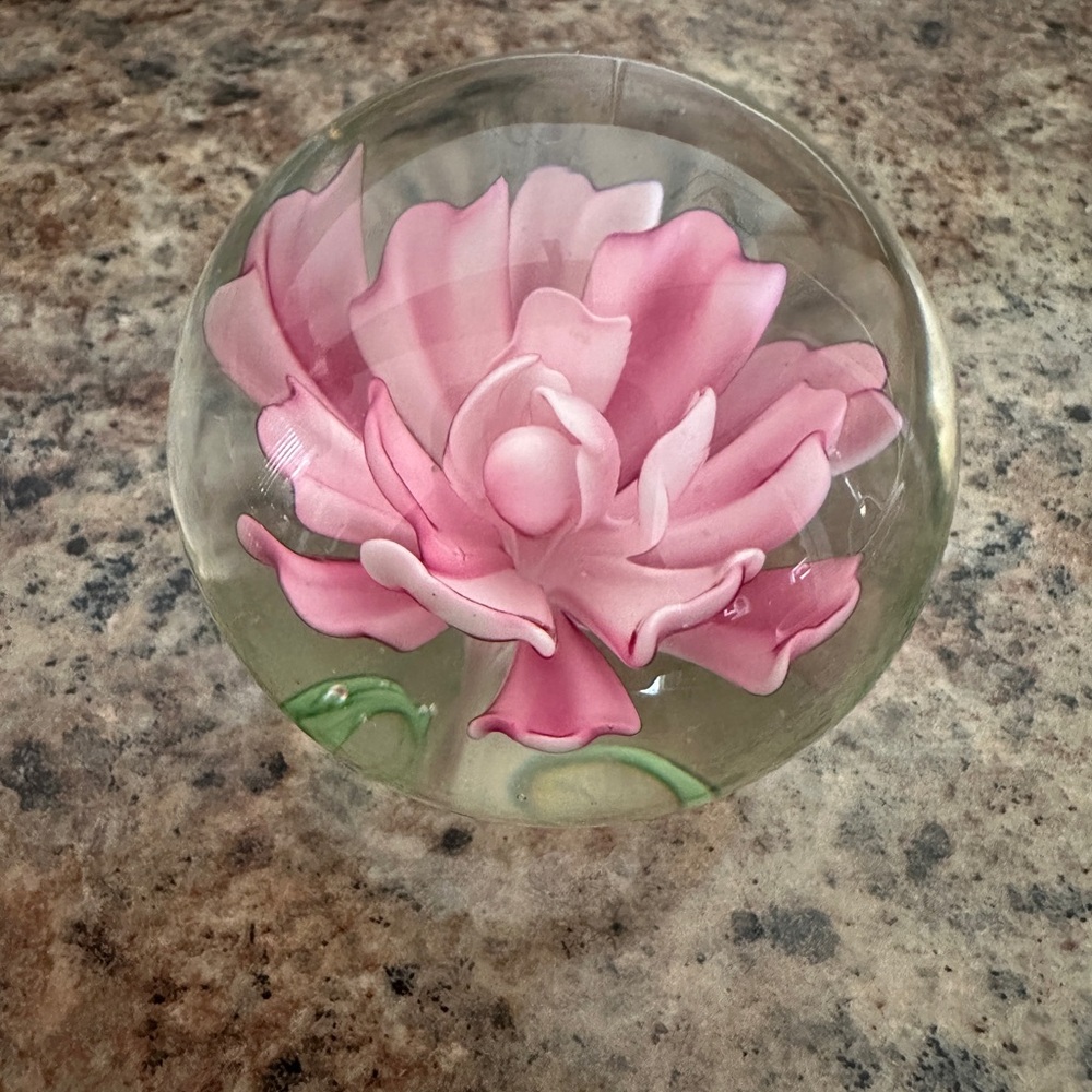 Pink Floral Glass Paperweight
